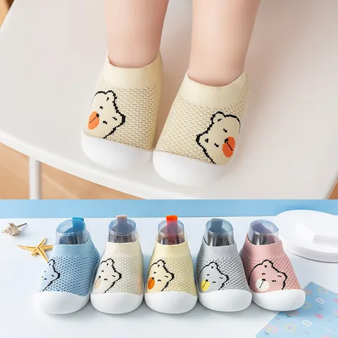 Toddler Baby First Walker Shoes Cute Cartoon Bear Mesh Breathable Soft Sole Anti-Slip Summer Infant Socks Shoes For 1-3 Years Old