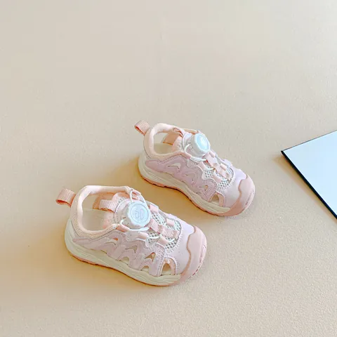 Kids Closed Toe Sandals Summer Boys Girls Breathable Mesh Microfiber Leather Rotating Buckle Non-Slip Outdoor Roman Casual Shoes