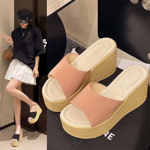 Sandali Donna Zeppa Platform PU EVA Stile Coreano Suola Spessa Sabot Estivi Casual Spiaggia Scarpe Punta Aperta Zeppa