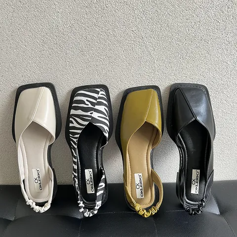 Chaussures de Grand-Mère à Bout Carré pour Femmes Décontractées Respirantes en Cuir PU Imprimé Zèbre Mocassins Sans Lacets Sandales Plates Slingback Mode Été