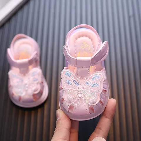 Kleinkind Baby Mädchen Led Leuchtende Sandalen Prinzessin Schleife Schmetterling Pailletten Weiche Sohle Sommer Walkingschuhe