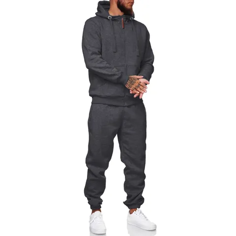 Men's Fleece Lined Hooded Zipper Sweatshirt And Pants Tracksuit Casual Sportswear Top And Bottom For Winter