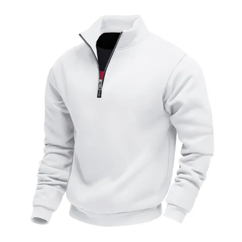 Men Autumn Winter Fleece Lined Sweatshirt Solid Color Quarter-Zip Stand Collar Long Sleeve Casual Top Thermal Pullover Hoodie