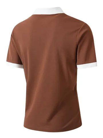Herren Casual Farbblock Polyester Poloshirt Halber Reißverschluss Kurzarm Revers Atmungsaktiv Sportlich Streetwear Top