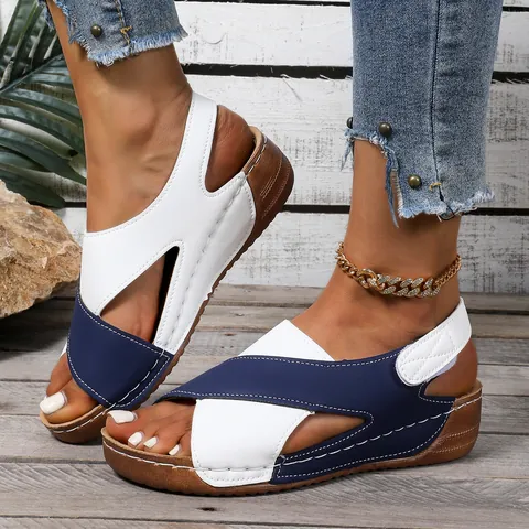 Women's Wedge Sandals Thick Sole Peep Toe Color Block Summer Beach Shoes Fashion Outdoor Platform Wedge Sandals For Women
