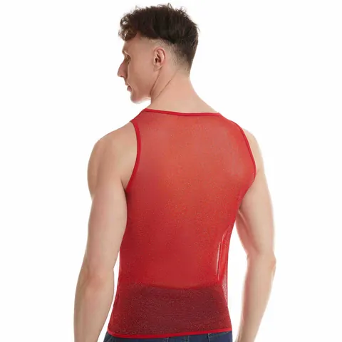 Ανδρικό Αθλητικό Φανελάκι Racerback American Hip-hop Μεταλλικό Λαμπερό Διαφανές Δίχτυ Στενό Γιλέκο Γυμναστικής