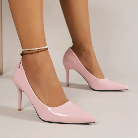 Women's Pointed Toe Stiletto High Heels Professional Elegant PU Patent Leather Office Pumps Minimalist Solid Color Dress Shoes