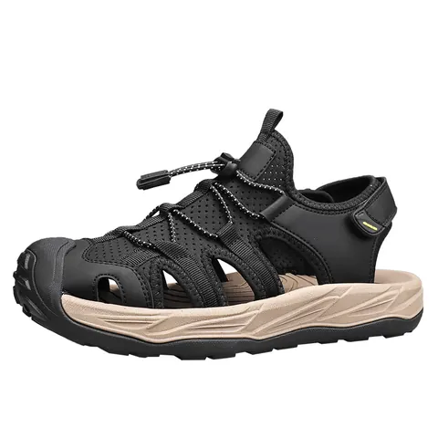 Sandales de Sport d'Extérieur pour Hommes Protection des Orteils Cuir Synthétique Antidérapant Chaussures de Randonnée Été