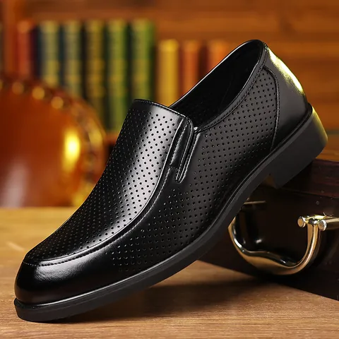 Herren Business Lederschuhe Perforiert Atmungsaktiv Slipper Britischer Stil Halbschuhe Lässig Recyceltes Leder Formale Schuhe