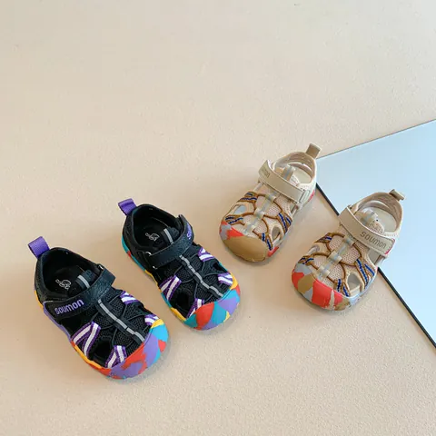 Kids Sport Sandals Closed Toe Microfiber Leather Non-slip Summer Beach Shoes For Boys Girls Casual Outdoor Wading Shoes