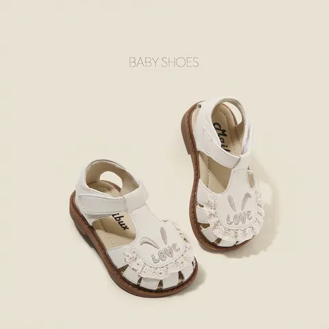 Girls Toddler Sandals Cute Princess Shoes Hollow Out Lace Rabbit Ears Embroidery Love Soft Sole Anti Slip Summer Footwear