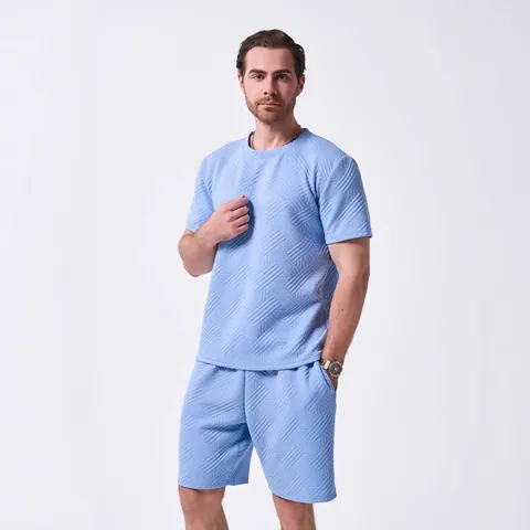 Herren Casual Sommer Strick Jacquard T-Shirt Shorts Top And Bottom Rundhals Atmungsaktiv Mode Streetwear Bequeme Kleidung