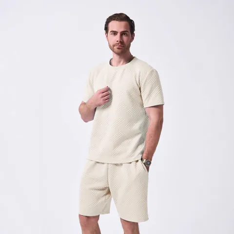 Herren Casual Sommer Strick Jacquard T-Shirt Shorts Top And Bottom Rundhals Atmungsaktiv Mode Streetwear Bequeme Kleidung