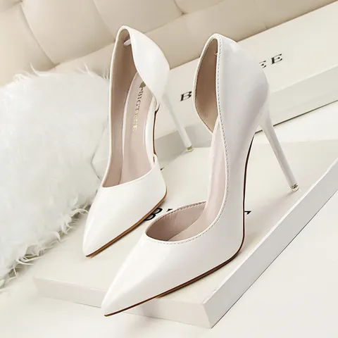 Women Sexy Pointed Toe High Heels Patent Leather d'Orsay Cutout Stiletto Pumps Party Banquet Elegant Fashion Dress Shoes