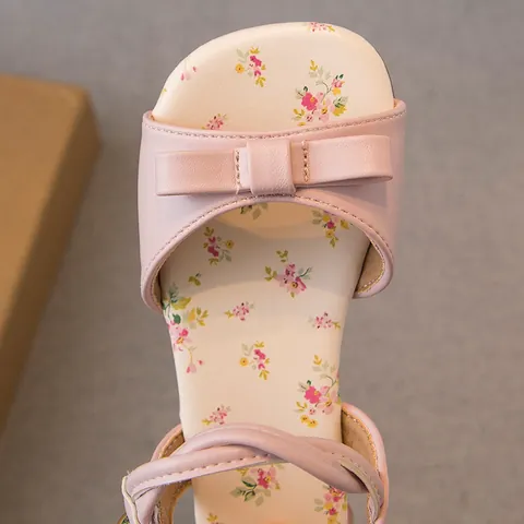 Girls Sweet Bowknot Sandals Summer Soft Sole Beach Shoes Floral Lining Open Toe Artificial Leather Sandals For Toddler Kids
