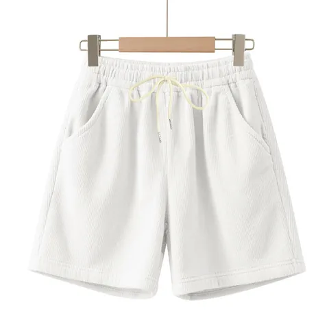 Pantaloncini da Uomo in Velluto a Coste Vintage Casual Elastico in Vita Coulisse Pantaloni da Spiaggia Dritti Tinta Unita Estate