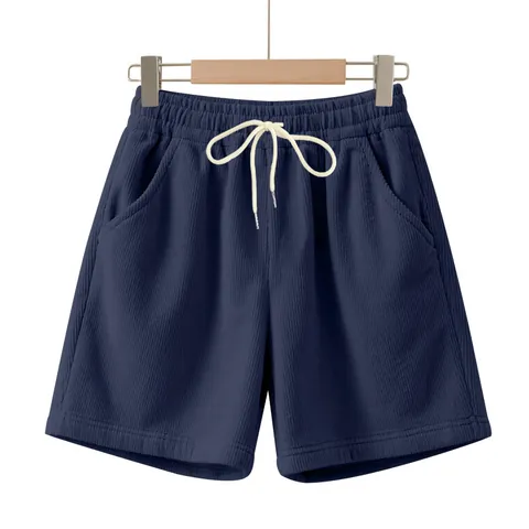 Pantaloncini da Uomo in Velluto a Coste Vintage Casual Elastico in Vita Coulisse Pantaloni da Spiaggia Dritti Tinta Unita Estate