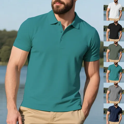 Men Business Casual Polo Shirt Solid Color Breathable Quick Dry Lapel Short Sleeve Top Golf Sports Jersey For Everyday Wear