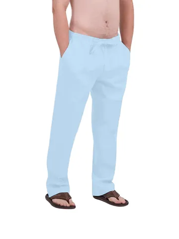 Men Linen Pants Drawstring Elastic Waist Solid Color Breathable Comfortable Outdoor Daily Streetwear Casual Straight Leg Trousers