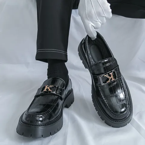 Chaussures Business Décontractées pour Hommes Semelle Épaisse Plateforme Rehaussantes Mocassins Motif Crocodile Mariage Bureau Chaussures de Ville