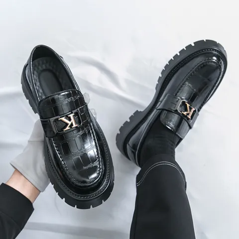 Chaussures Business Décontractées pour Hommes Semelle Épaisse Plateforme Rehaussantes Mocassins Motif Crocodile Mariage Bureau Chaussures de Ville