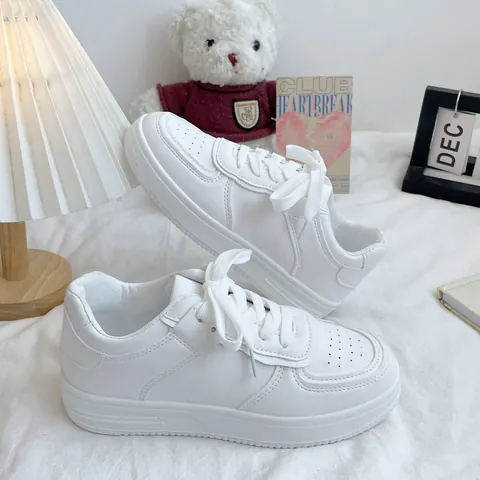 Women's Spring Casual White Board Sneakers Thick Sole Wedge Platform Canvas Shoes Versatile Round Toe Lace Up Fashion Walking Shoes