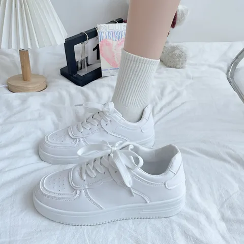 Women's Spring Casual White Board Sneakers Thick Sole Wedge Platform Canvas Shoes Versatile Round Toe Lace Up Fashion Walking Shoes