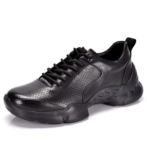 Heren Echt Lederen Zakelijke Casual Schoenen Ademend Hol Ontwerp Zomer Outdoor Wandelschoenen Zachte Zool Sneakers Met Veters