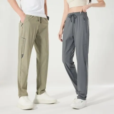 Men Summer Ice Silk Casual Pants Quick Dry Breathable Elastic Waist Lightweight Joggers Straight Leg Sport Trousers Bottoms
