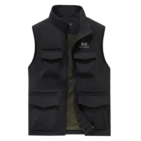 Men's Outdoor Casual Cargo Vest Lightweight Breathable Mesh Lining Multi-Pocket Stand Collar Polyester Waistcoat For Fishing Camping Top