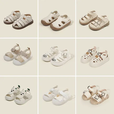 Sandales d'Été pour Bébé Garçon Fille Bout Fermé Anti-choc Respirantes en Cuir Microfibre Chaussures de Premier Pas