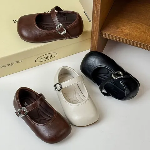 Girls Retro French Mary Jane Shoes Microfiber Leather Pastoral Princess Flats Spring Single Shoes Anti-Slip Rubber Sole