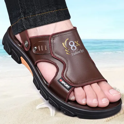 Sandalias de Cuero Genuino Informales para Hombre Zapatos de Playa de Verano para Exteriores de Doble Uso Transpirables para Hombre Conducir Caminar