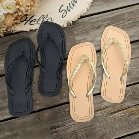 Women's Square Toe Flip-Flops Minimalist PVC PE Solid Color Beach Sandals Casual Summer Vacation Outdoor Slippers