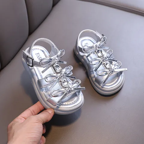 Girls Princess Sandals Summer Rhinestone Bow Kids Dress Shoes Sparkling Performance Dance Sandals For Little Big Kids