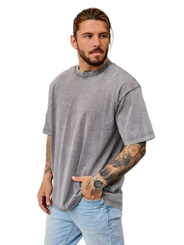Vintage Acid Wash T-Shirt Men Women 100% Cotton Heavyweight Oversized Tee Snow Wash Loose Fit Drop Shoulder Streetwear Top