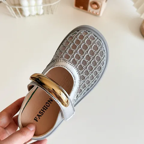 Girls Summer Hollow Woven Closed Toe Mules Flat Breathable Slip On Loafers For Children Fashion Daily Casual Beach Shoes