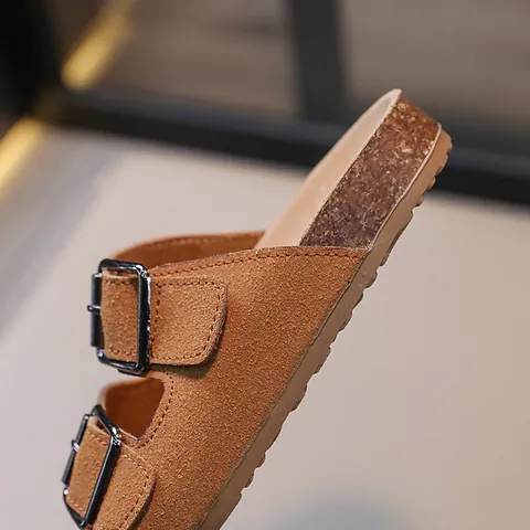 Kids Cork Sandals Summer Boys Girls Beach Shoes Cow Suede Buckle Adjustable Soft Sole Casual Slippers Fashion Footwear