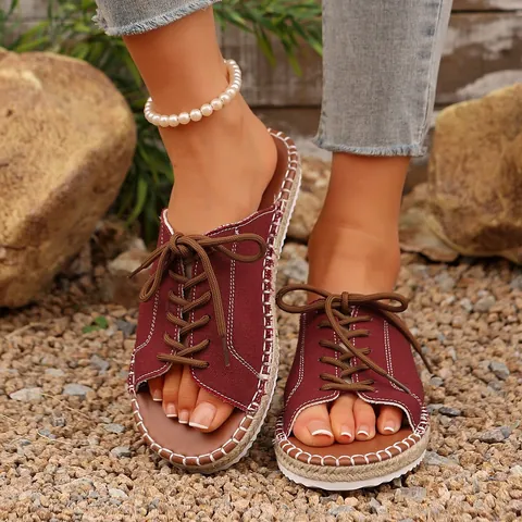 Dames Zomer Platte Sandalen Mode Kruisband Open Teen Slides Casual Canvas Strand Slippers Effen Kleur Outdoor Instapschoenen