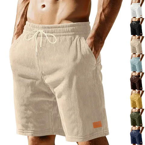 Pantaloncini di Velluto a Coste da Uomo Estate Casual Coulisse Tinta Unita Fondo Sportivo Moda Vestibilità Larga Pantaloncini Mare per Uomo