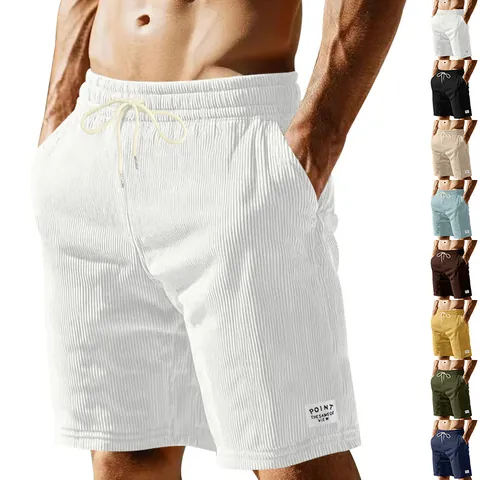 Pantaloncini di Velluto a Coste Casual Estivi da Uomo Coulisse in Tinta Unita Vita Elastica Pantaloncini Sportivi a Cinque Punti Per Abbigliamento da Spiaggia da Uomo