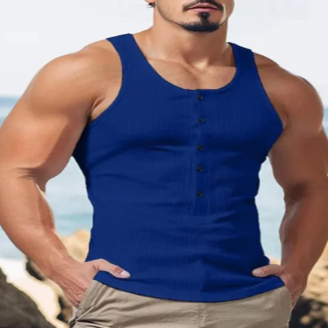 Ανδρικό Ριμπ Πλεκτό Φανελάκι Henley Racerback Αμάνικο Μπλουζάκι Αμερικανικό Στυλ Στενή Γραμμή Μείγμα Βαμβακιού Καλοκαιρινό Γιλέκο