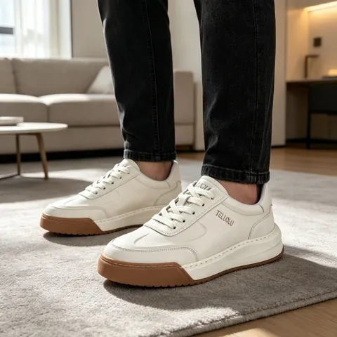Men Fashion Casual Leather Shoes First Layer Cowhide Thick Sole Sneakers Breathable Lace-up Board Shoes Height Increasing
