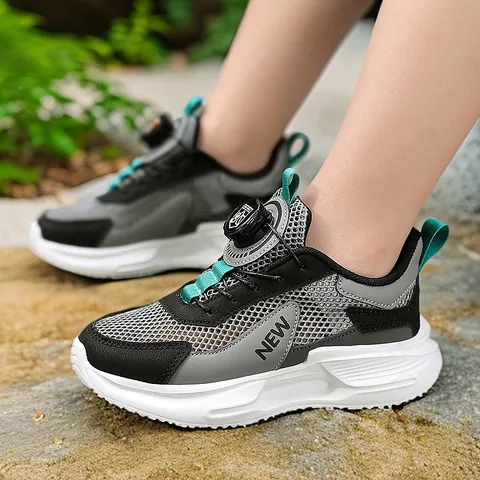 Boys Breathable Mesh Running Shoes Kids Fashion Sneakers With Rotary Buckle Lightweight Athletic Sports Shoes For Boys
