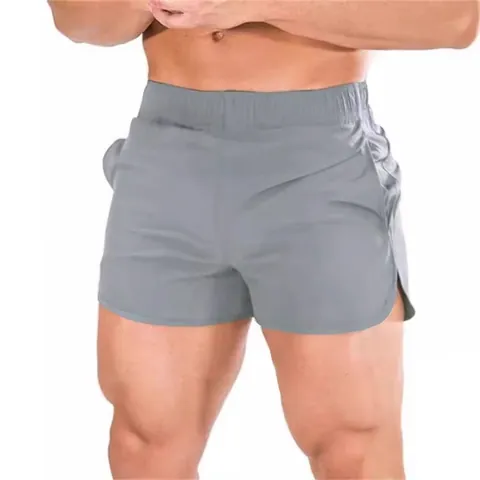 Men Quick Dry Sports Shorts Summer Athletic Running Shorts Side Slit Elastic Waist Gym Shorts Solid Polyester Bottoms