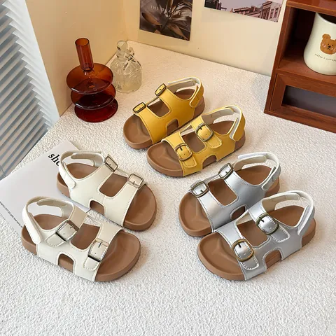 Kids Birkenstock Style Sandals 2025 Summer New PU Leather Thick Sole Open Toe Beach Shoes For Boys Girls Casual Student Sandals