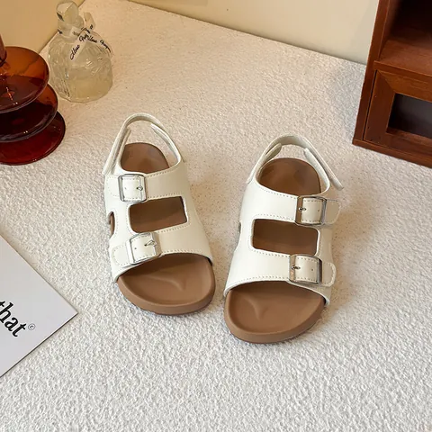 Kids Birkenstock Style Sandals 2025 Summer New PU Leather Thick Sole Open Toe Beach Shoes For Boys Girls Casual Student Sandals