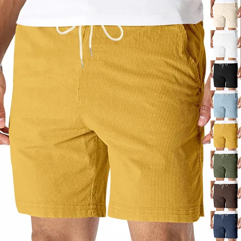 Men's Vintage Corduroy Shorts Summer Retro Casual Loose 5-Point Shorts Elastic Drawstring Waist Outdoor Sports Beach Pants