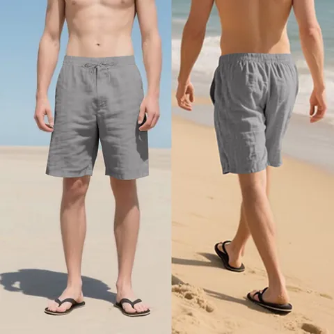 Men Summer Linen Blend Shorts Casual Loose Straight Five Point Pants Elastic Drawstring Waist Sporty Shorts With Pockets
