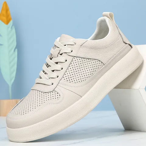 Zapatillas de Skate para Hombre de Cuero de Vaca de Primera Capa Estilo Air Force Deportivas de Cuero Calado Transpirable Suela Suave Antideslizante Zapatos Casuales de Moda